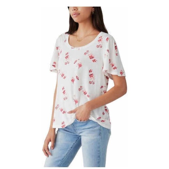 Lucky Brand Women's Flutter Sleeve Floral Blouse White Size 2XL $45 8HL121 - Picture 3 of 3